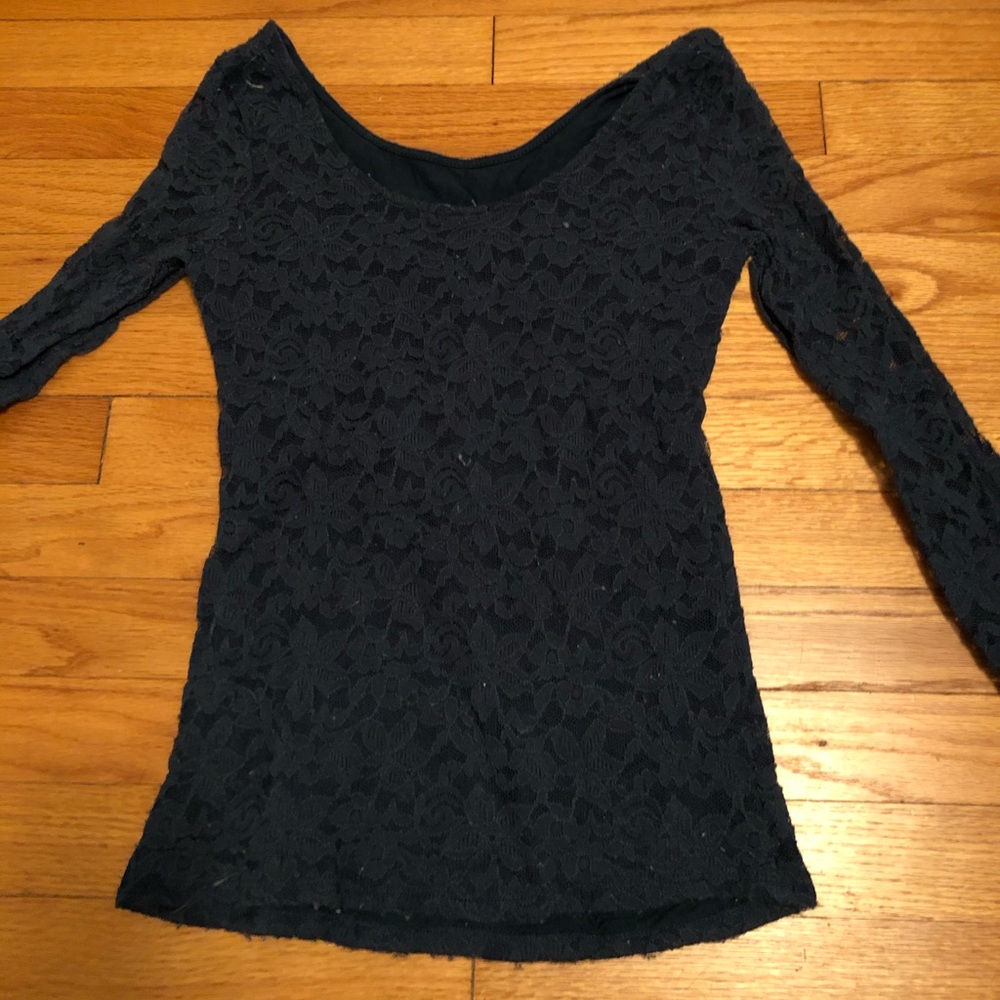 Navy blue lace top from Garage